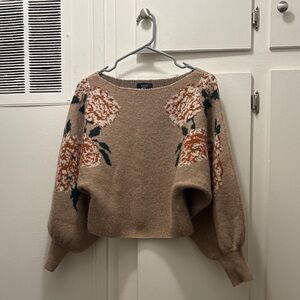 Vici Brown Floral Crew Neck Sweater
